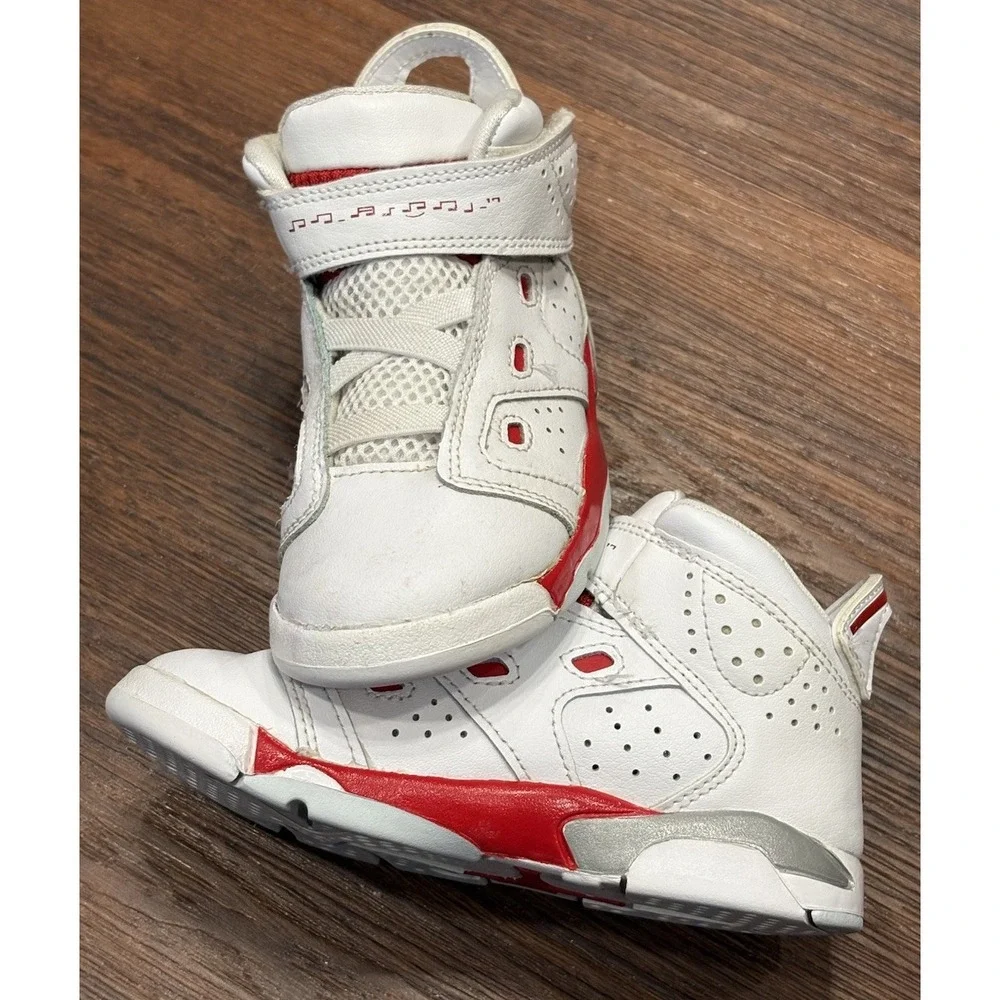Nike Air Jordan 6 Retro Kids Boys Size 9C White Red Athletic Shoes Sneakers